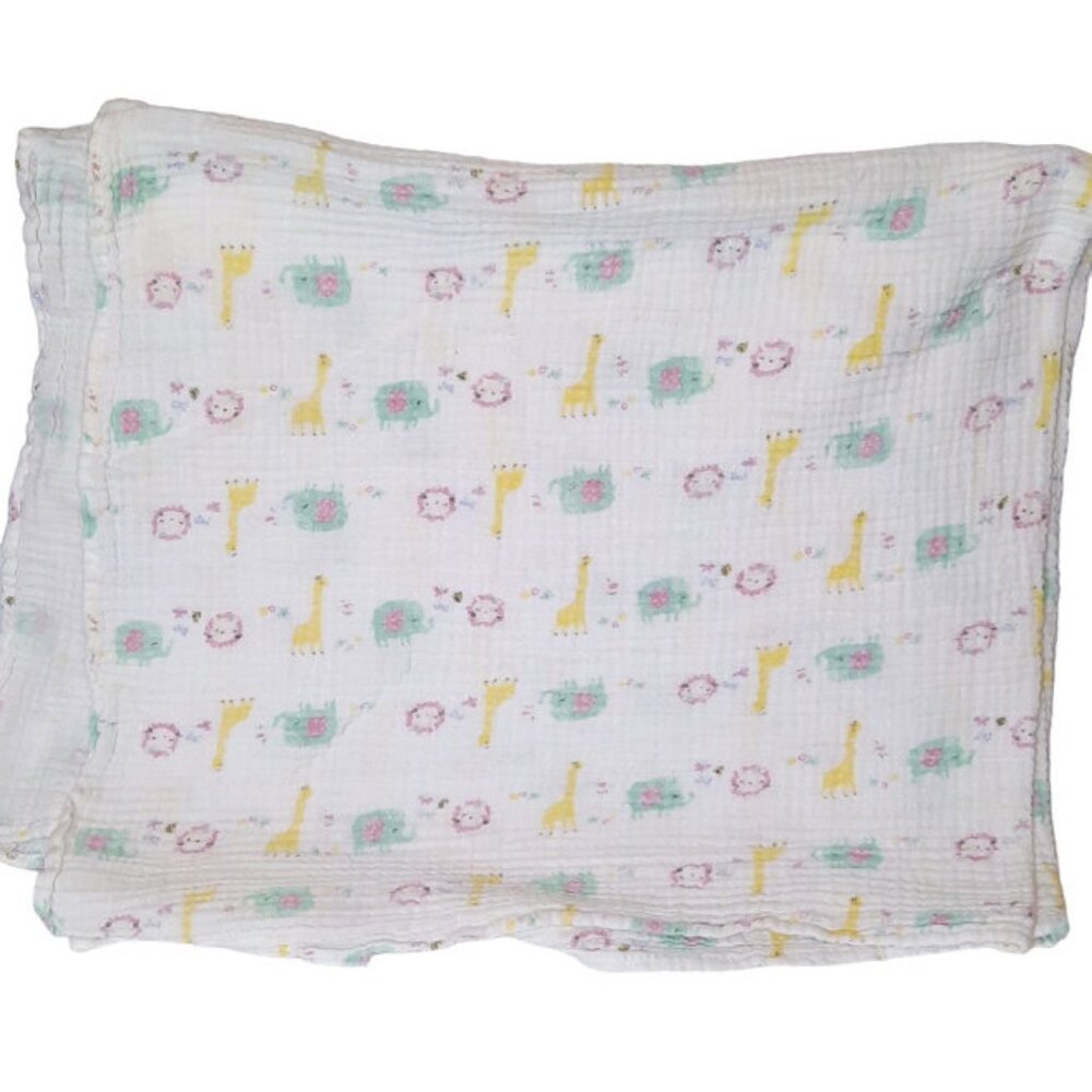 2017 Chick Pea Lion Giraffe Elephant Muslin Swaddle Lovey Baby Blanket 38" X 33"